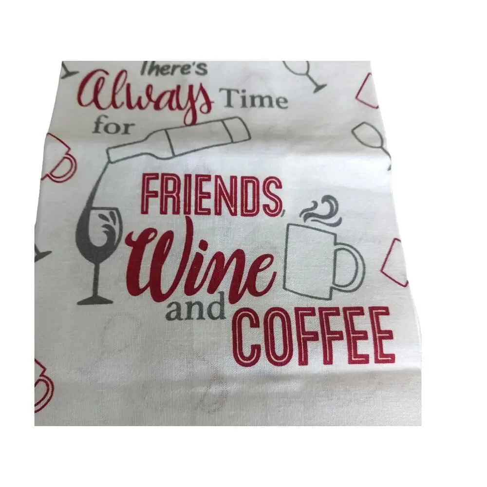 Handmade Wine & Friends Kitchen Towel Home Decor Hanging Friendship Gray Coffee